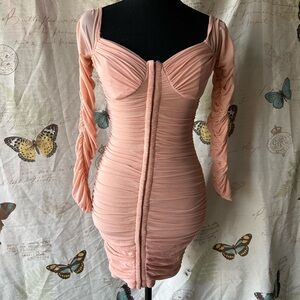 privy Blush Ruched Long-Sleeve Bodycon Dress